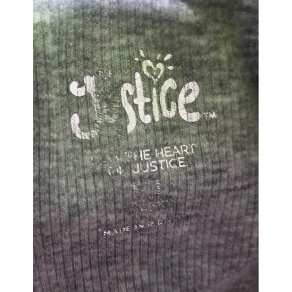 Justice Girls XL Gray & Green Raglan Crop Top With Sequin Lettering & Palm‎ Tree